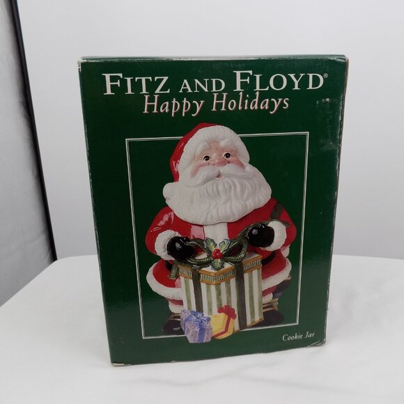 Fitz & Floyd Happy Holidays Santa Gift Handcrafted Ceramic Christmas Cookie Jar - Picture 11 of 12